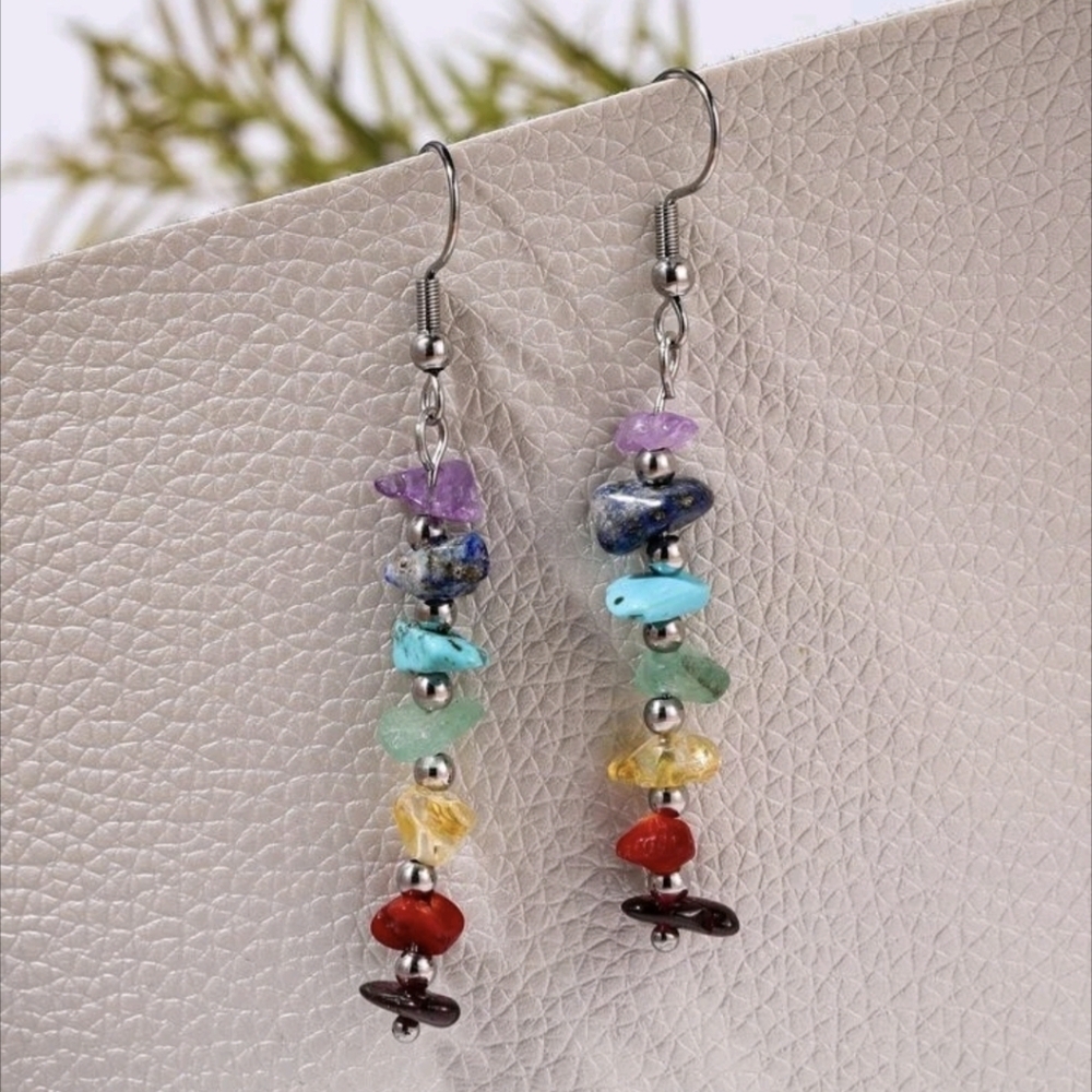🌈 Stone Beaded Drop Earrings